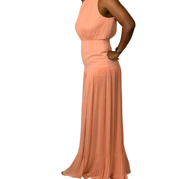 Veronica Beard Lilliana Dress Orange Halter High Neck Plisse Long Evening Gown 2 - Picture 6 of 16